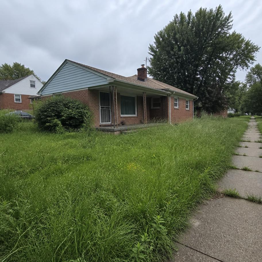 Overgrown front yard before service